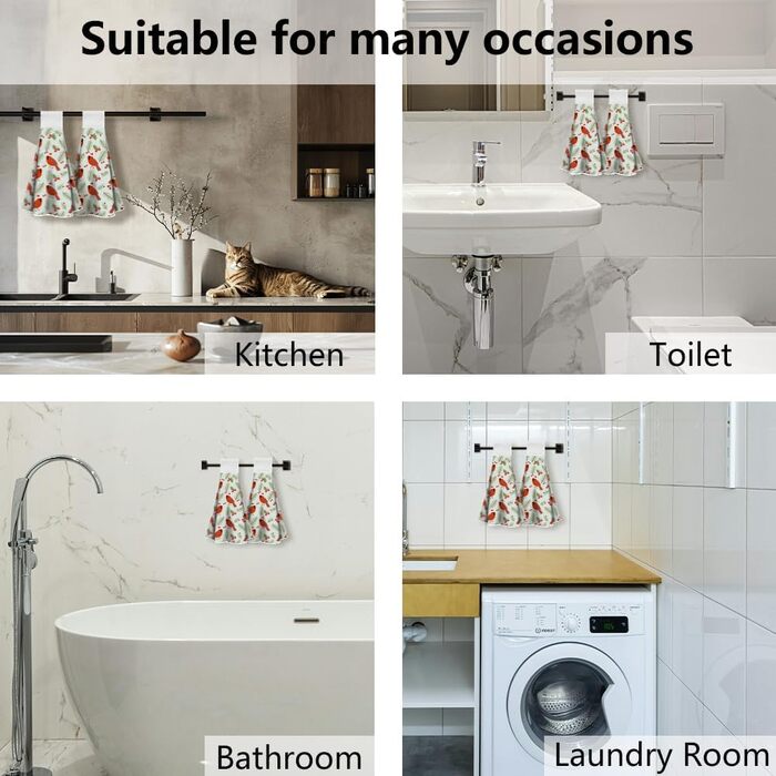 Набор из 2 рождественских кухонных полотенец 31,5 x 34,5 см с подвесной петлей, Рождественские птички WADORN