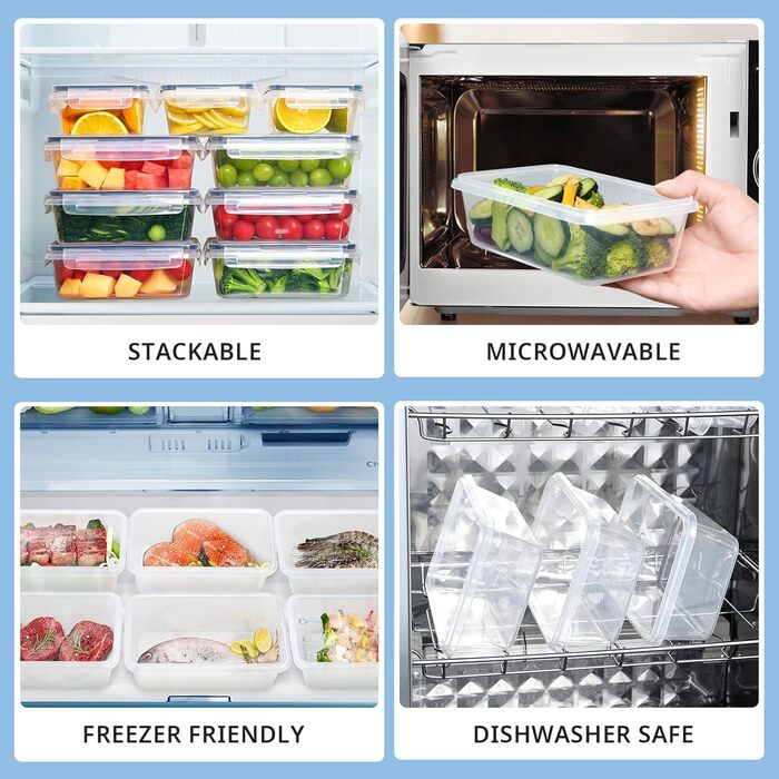 Контейнери для зберігання продуктів Hibisaws з 12 предметів з кришками, контейнери для заморожування, коробки для продуктів, без BPA та 100 герметичні, прозорі, 6 x 1 л та 6 x 0,5 л, коробки для приготування їжі, набір Tupperware (10 x 1 л)