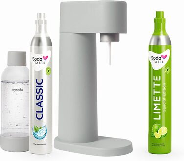 Набір для газування води, 4 предмети, класик + лайм, сірий Mysoda Woody SodaTASTE