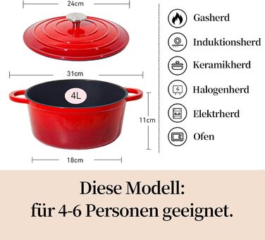 Чавунна форма для запікання 24 см, емальована з кришкою, включаючи 1 пару силіконових рукавиць Nilpferd