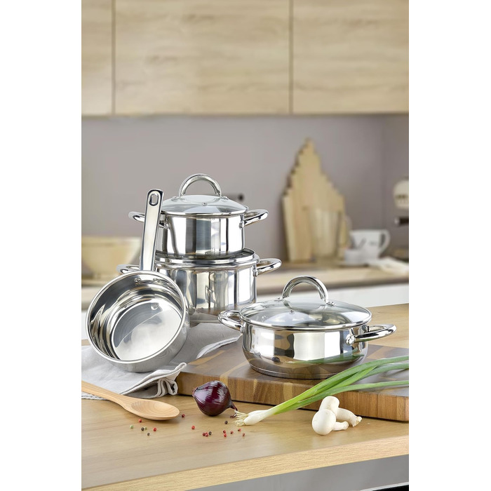 Набір з 4 каструль з нержавіючої сталі зі скляними кришками Linnuo