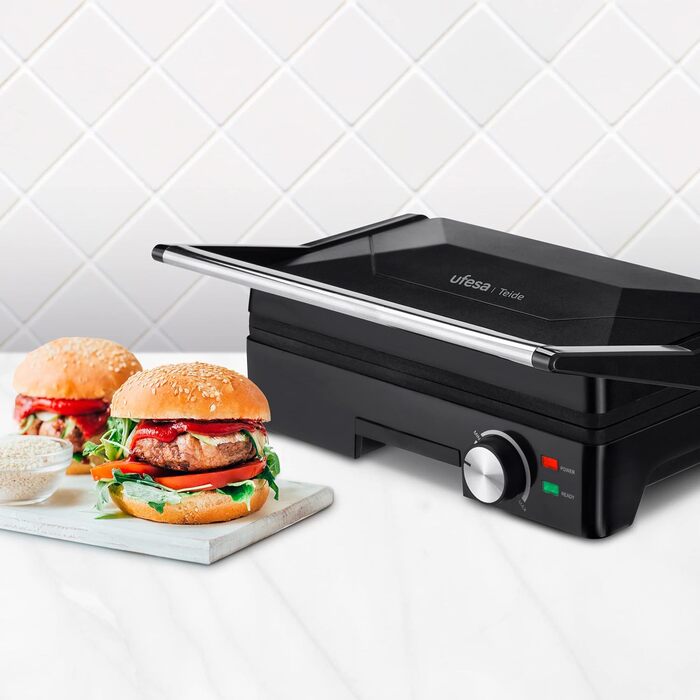 Контактний гриль Ufesa та тостер для сендвічів XXL підходять для всіх розмірів тостів, гриль для стейків і паніні, бутербродниця з антипригарним покриттям, електричний гриль, який легко чистити, ізольовані ручки, 1000 Вт, PR1000 (гриль 1600 Вт)