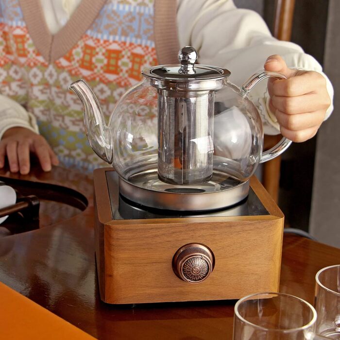 Термостойкий чайник из прозрачного стекла со семным ситечком, 1,2л TOYO HOFU