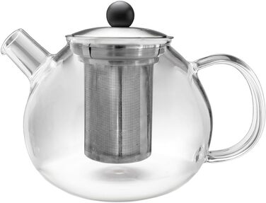 Скляний чайник Creano 1.3 л, скляний чайник із 3 частин із вбудованим ситечком з нержавіючої сталі та скляною кришкою, ідеально підходить для приготування сипучих чаїв, без крапель, все-в-одному (1,0 л)