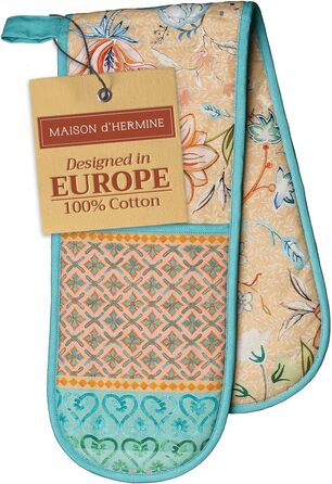 Рукавички для духовки Maison d&39 Hermine, прихватки для каструль, 100 бавовна, термостійкі кухонні рукавички, рукавички для духовки (19 см x 33 см) та прихватки для каструль (20 см x 20 см) для приготування їжі, Morzine - рукавички для духовки (19 x 33 с