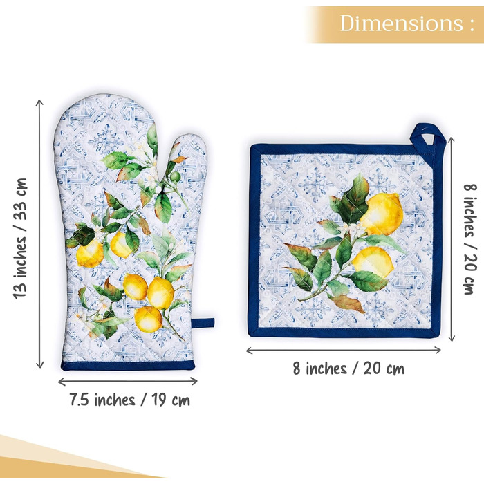 Рукавички для духовки Maison d&39 Hermine, Прихватки для каструль, 100 бавовна, термостійкі кухонні рукавички, рукавички для духовки (19 x 33 см) та прихватки для каструль (20 x 20 см) для приготування їжі, Morzine - Рукавички для духовки (19 x 33 см) та 