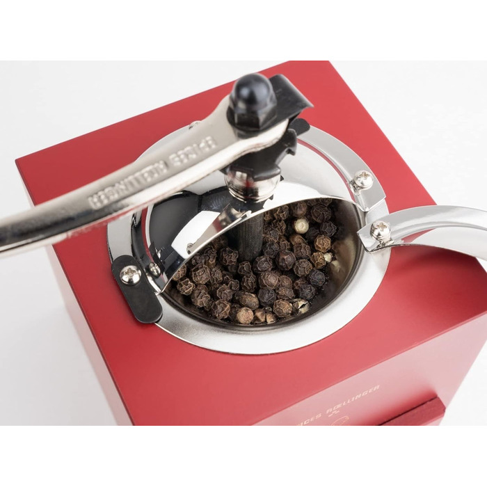 Млин для перцю Roellinger 13 см - Натхненний традиційною кривошипно-шатунною фрезою Peugeot з шухлядою - Виготовлений з деревини, сертифікованої PEFC - (червоний перець чилі)