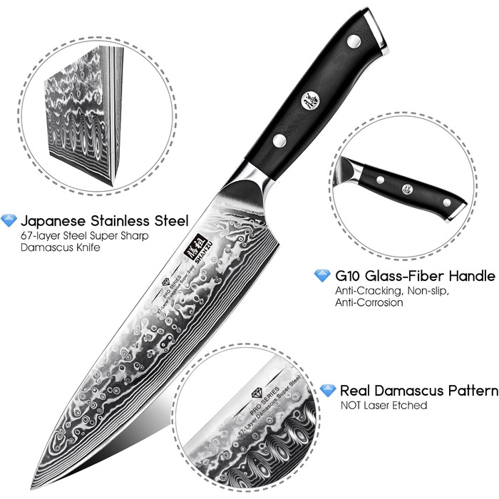 Поварской нож 20 см, дамасская сталь PRO SHAN ZU