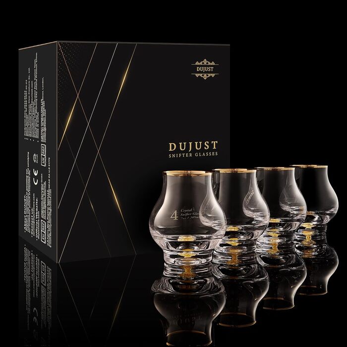 Набір із 4 келихів для віскі 205 мл із золотими обідками DUJUST