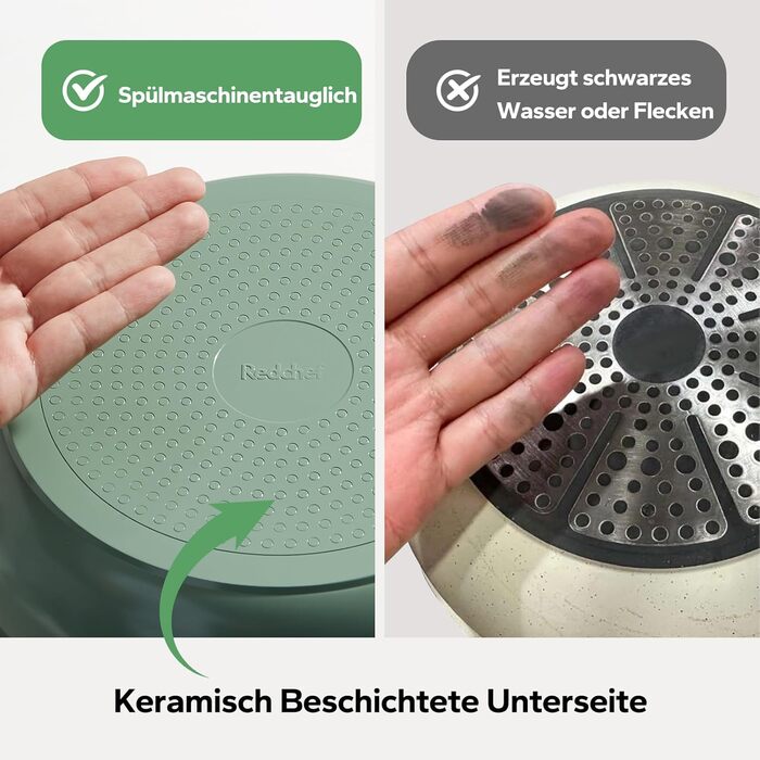 Набір кухонного посуду з керамічним антипригарним покриттям, 16 предметів, зелений Redchef