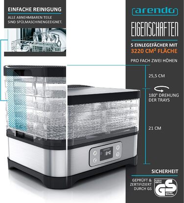 Дегидратор на 5 полок, 260 Вт Arendo