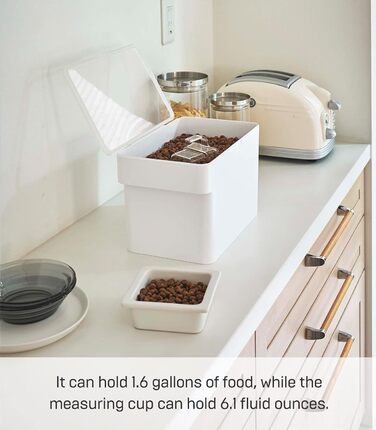 Контейнер для корму для домашніх тварин з мірним стаканчиком, білий, 6 л, сухий корм приблизно 3,5 кг, ABS СМОЛА/СИЛІКОН, 5611