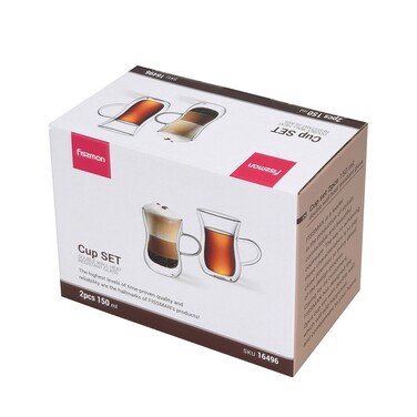 Набор из 2-х стаканов Fissman с двойными стенками 150 мл жаропрочное стекло (16496)