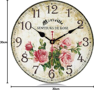 Безшумний настінний годинник Фіолетовий вінтажний, ретро дерев&39яний настінний годинник у стилі шеббі-шик Прикраса без цокання для вітальні, спальні, кухні, офісу 30 см (рожевий)