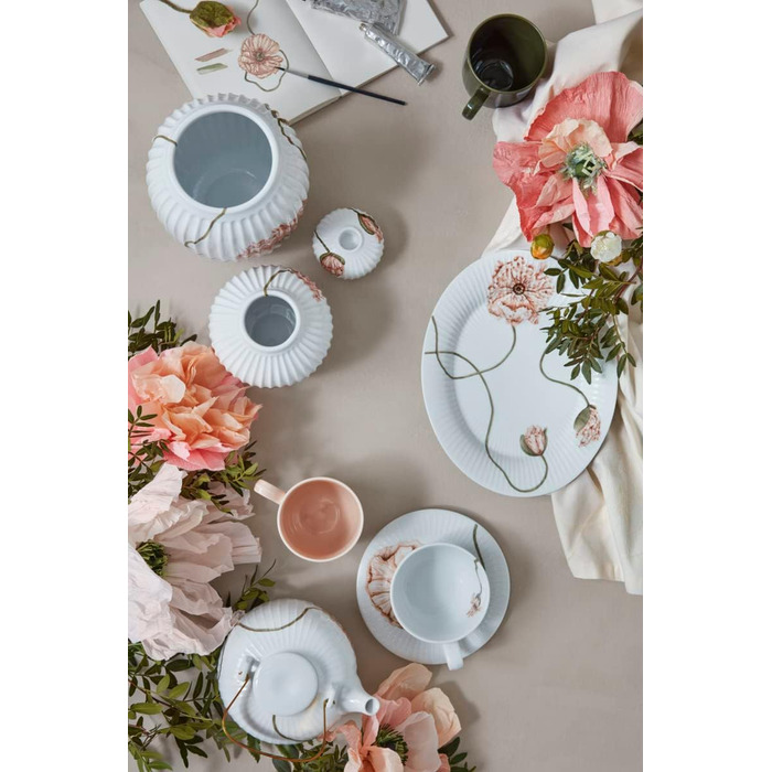 Чашка для чая 380 мл із блюдцем, біла з акварельним візерунком Poppy Hammershøi Kähler