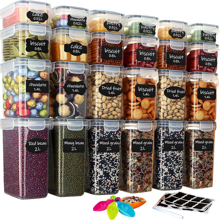 Контейнери для зберігання продуктів Hibisaws, 12 предметів, з кришками, контейнери для заморожування, харчові коробки, без BPA та 100 герметичні, прозорі, 6 x 1 л та 6 x 0,5 л, коробки для приготування їжі, набір Tupperware (24H1)