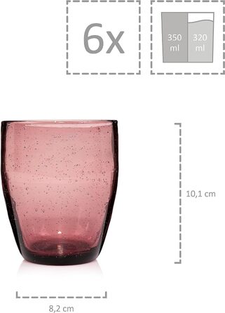 Набор бокалов для питья Singer Porto Набор стеклянных бокалов из 6 предметов на 6 человек, стакан для воды, разноцветный, уникальная огранка, повседневный, семейный ужин, офис, набор стаканов для сока на открытом воздухе 310 мл (London Purple 6 шт.)