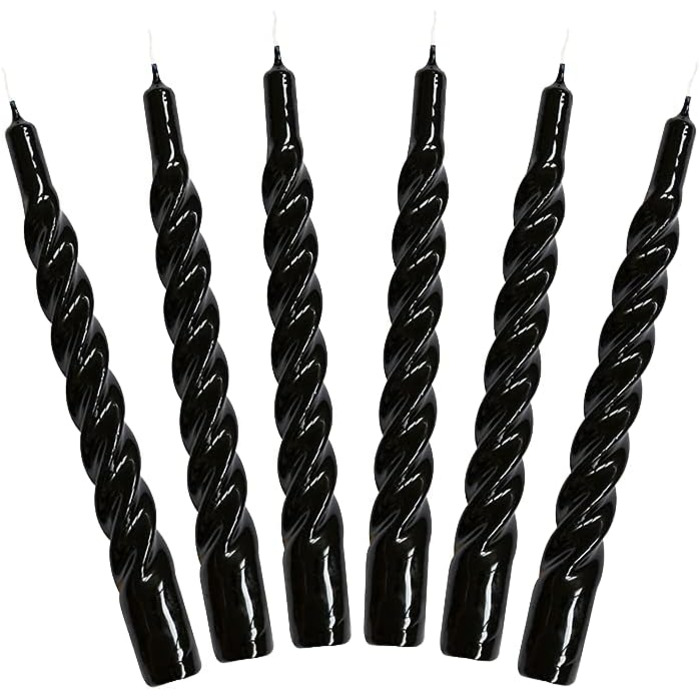Свічки з крученим конусом, виготовлені в Італії, доступні 25 кольорів, лаковані настільні свічки, спіральні свічки з тривалим часом горіння 5 годин, декоративні свічки, 6 шт. , 2,2 x 21 см (чорні)