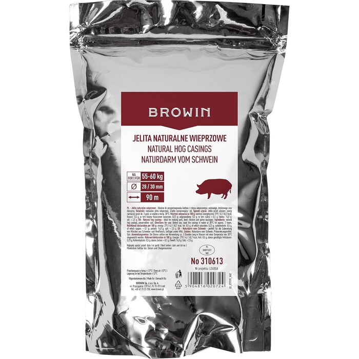 Натуральна оболонка для ковбас Натуральна оболонка вищого сорту для домашньої ковбаси, ялівцевої ковбаси, білої ковбаси, сардельки (калібр 18/20 мм, 91 метр, овеча оболонка)