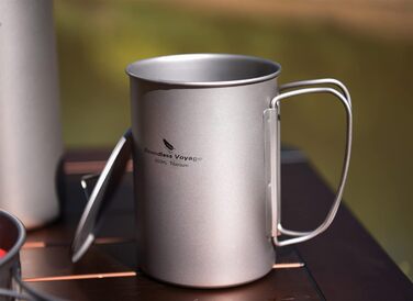 Безмежна титанова чашка Voyage з титановою спортивною пляшкою для води з плоскою кришкою 35.5 рідких унцій/1050 мл ультралегка, герметична для кемпінгу на відкритому повітрі, походів (чашка 600 мл)