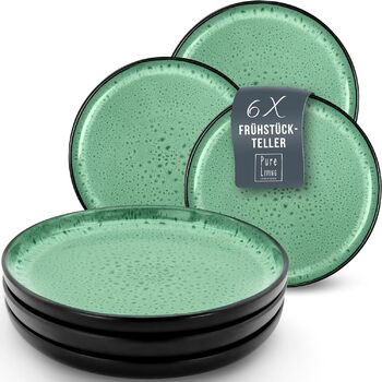 Керамогранітна глибока тарілка ТЕСТ ДУЖЕ ХОРОШИЙ Серія Ibiza Тарілки для макаронів Noble, тарілки для супу Deep стильні тарілки для пасти 6 персон - Набір посуду 6 персон, обідні тарілки, набір посуду Black with (маленькі тарілки (6x), шавлія зелена), 6 ш