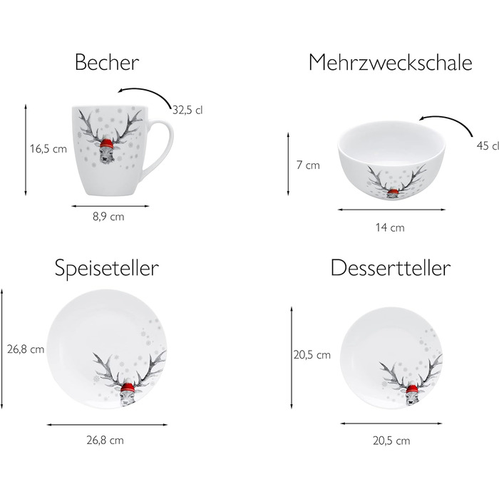 Набір посуду на 4 персони, 16 предметів, Luna Deer Creatable