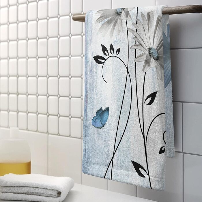 Різдвяні кухонні рушники Kwlegh, рушник для рук, різдвяна ялинка, цукерка-тростина, сніжинка, рушник для пальців, набір з 2 шт. , милий чоловічий банний рушник, високопоглинаючі рушники, 36 x (синя квітка з метеликом)