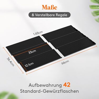 Органайзер для специй раздвижной пластиковый, 36,4 x 66 x 1,65 см, черный Lifewit