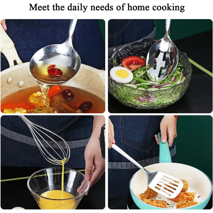 Набір кухонного начиння ReaNea з нержавіючої сталі 40 предметів, набір кухонного начиння з тримачем для столових приборів, набір посуду, кухонний помічник, набір металевих лопаток