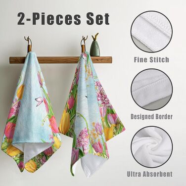 Різдвяні кухонні рушники Kwlegh, рушник для рук, різдвяна ялинка, цукерка-тростина, сніжинка, рушник для пальців, набір з 2 шт. , милий чоловічий банний рушник, високопоглинаючі рушники, 36 x (тюльпан і метелик)