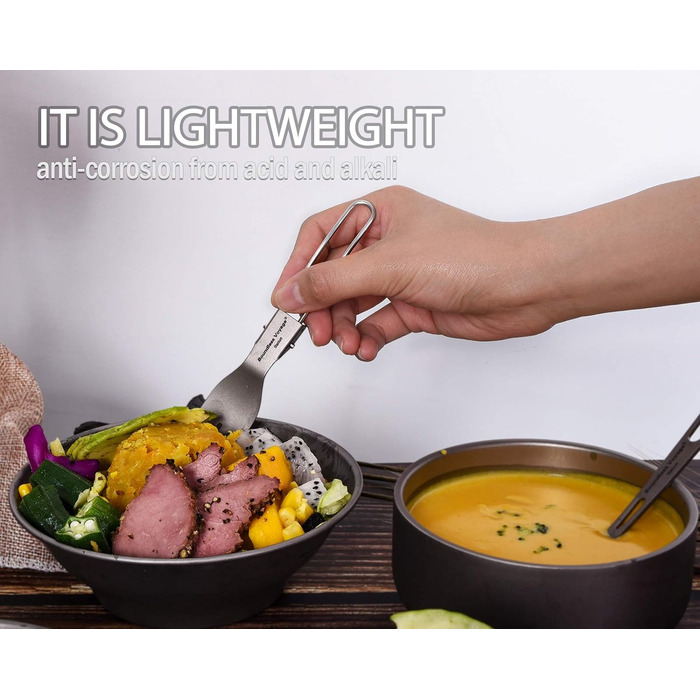 Безмежна подорож Титанова складна ложка Набір виделок Spork Посуд для кемпінгу на відкритому повітрі Титанові столові прибори Ланч-бокс Набір столових приборів і дорожні столові прибори Ti1026T (складна вилка 1 шт. )