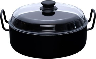 Сотейник бабусин зі скляною кришкою 28 см, КАСТРУЛІ ЕМАЛЬОВАНІ КЛАСИЧНІ, емальовані, чорні, висота 9 см, діаметр 28 см, 0459-022