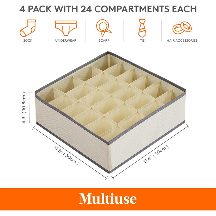 Набор из 4 органайзеров для носков и нижнего белья, хаки Lifewit