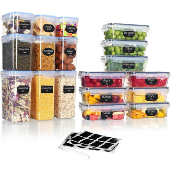 Контейнери для зберігання продуктів Hibisaws, 12 предметів, з кришками, контейнери для заморожування, харчові коробки, без BPA та 100 герметичні, прозорі, 6 x 1 л та 6 x 0,5 л, коробки для приготування їжі, набір Tupperware (99)