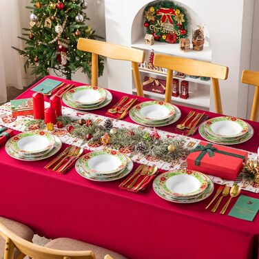 Серія 30-предметний порцеляновий різдвяний набір посуду для 6 осіб, різдвяний кавовий сервіз на 6 обідніх тарілок, 6 десертних тарілок, 6 супових тарілок, 6 кавових чашок та 6 блюдець (Різдвяний, 18-предметний обідній сервіз)