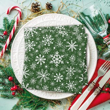 Серветки 3-шарові (33 x 33 см) I 20 шт. I Різнокольорові паперові серветки, ідеальні для різдвяного столу I Серветки - Різдво, зима, зірки, сніг, сніговики I (Різдвяні сніжинки зелені)