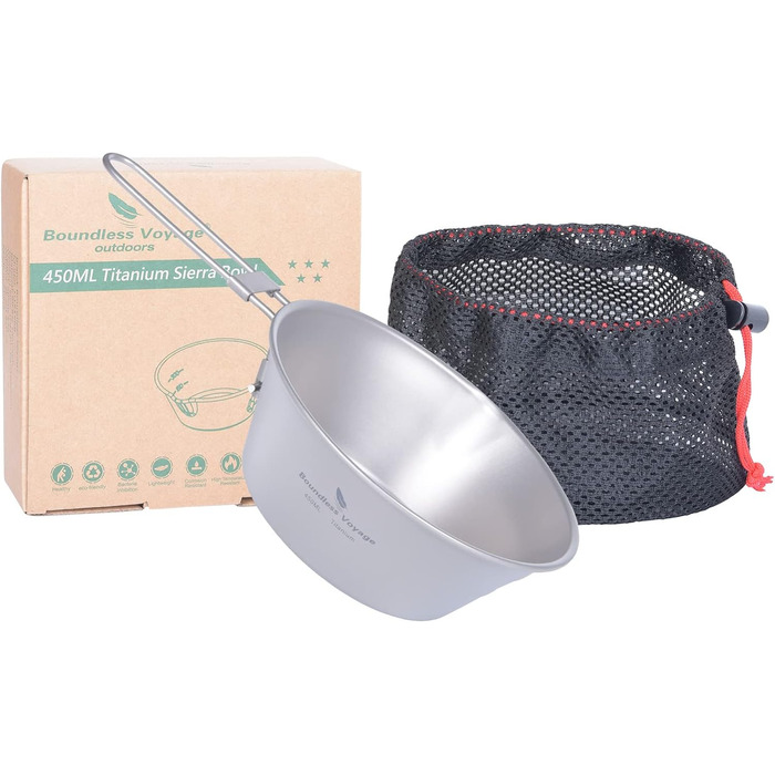 Титанова чаша для кемпінгу зі складною ручкою 450 мл iBasingo