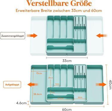 Органайзер для столових приладів 60 х 40 х 4,6 см бірюзовий Lifewit