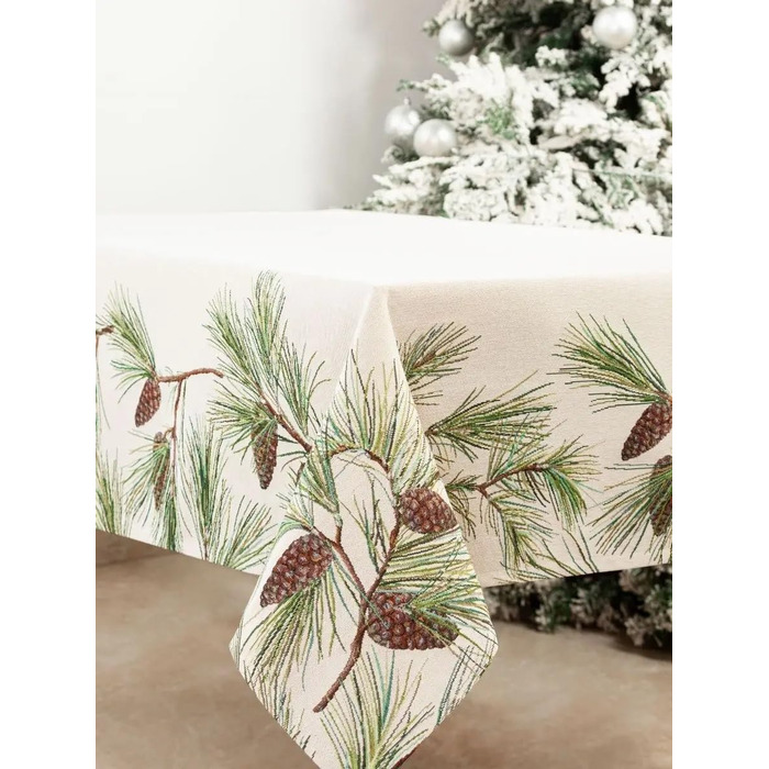 Різдвяна гобеленова скатертина Home of Christmas Скатертина на Різдво та Новий рік (Соснові шишки (без блискіток), 140x180 см)