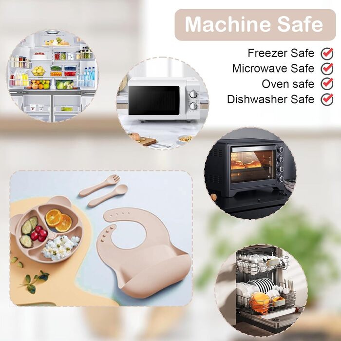 Набір дитячого посуду із силікону, 9 предметів, бежевий Bizcasa