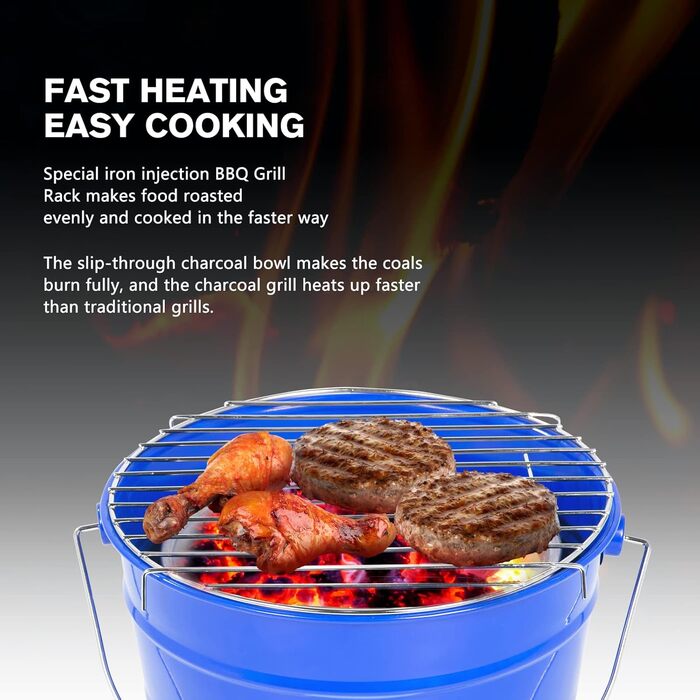 Круглий гриль для барбекю, синій Uten