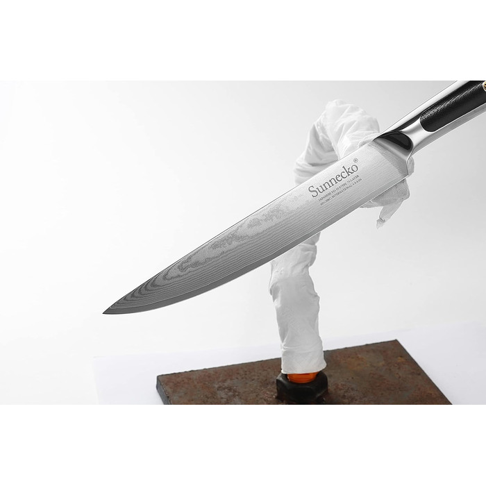 Ніж для хліба Sunnecko 20 см із зазубреним краєм, дамаський ніж для хліба, гострий кухонний ніж з лезом з дамаської сталі, ніж для різання хліба з ручкою G10