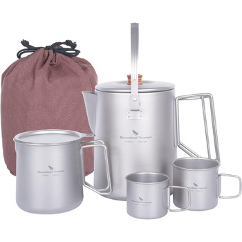 Мл Титановий чайник Кемпінг Кава Чайник Легкий чайник для баріста Кавоварка Подорожі на свіжому повітрі Пікнік Піші прогулянки Сад Багаття Піч Верхній чайник швидкого заварювання Ti3128D (Ti3128d 1,5 л чайник і 500 мл чайник і набір чашок 120 мл і 180 мл)