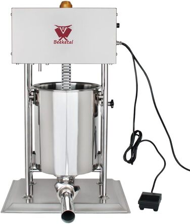 Промислова машина для наповнення ковбас Beeketal &39BTH07&39 з нержавіючої сталі (об&39єм 7 л/горизонтальна конструкція), професійна машина для наповнення ковбас з 2-швидкісним повністю металевим механізмом і рукояткою, включаючи 5 насадок для напов