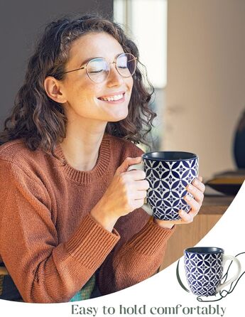 Набір чашок для кави DOWAN, 6 x 560 мл Кавова чашка порцеляна, великі чашки в китайському традиційному стилі візерунка для кави, молока, чаю та какао, кавова кружка (синя та біла)