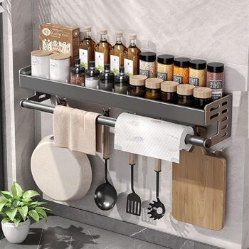 Універсальний настінний тримач для столового приладдя, багатофункціональний органайзер для спецій з гачками, настінна полиця для лопатки, ложки, ножа, органайзер для банок для спецій, 30 см (23,6 дюйма)