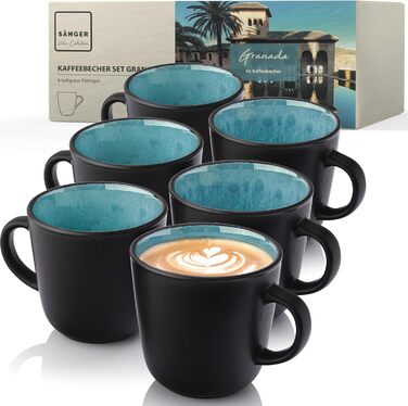 Кам&39яні миски для пасти 6 предметів, набір мисок для пасти на 6 осіб, набір мисок можна мити в посудомийній машині та мікрохвильовій печі, велика багатофункціональна миска темно-сірого кольору 750 мл VALUE COLLECTION (Granada, кавова кружка 6 предметів)