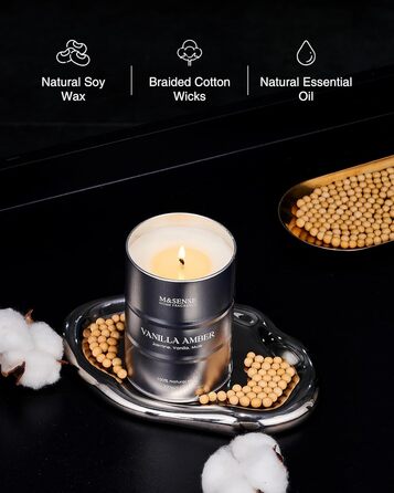 Ароматичні свічки M&SENSE з натурального соєвого воску, натуральна соєва свічка для домашнього декору, тривалий час горіння до 70 годин, класні подарунки-свічки для чоловіків та жінок (320 г, ванільно-бурштиновий)