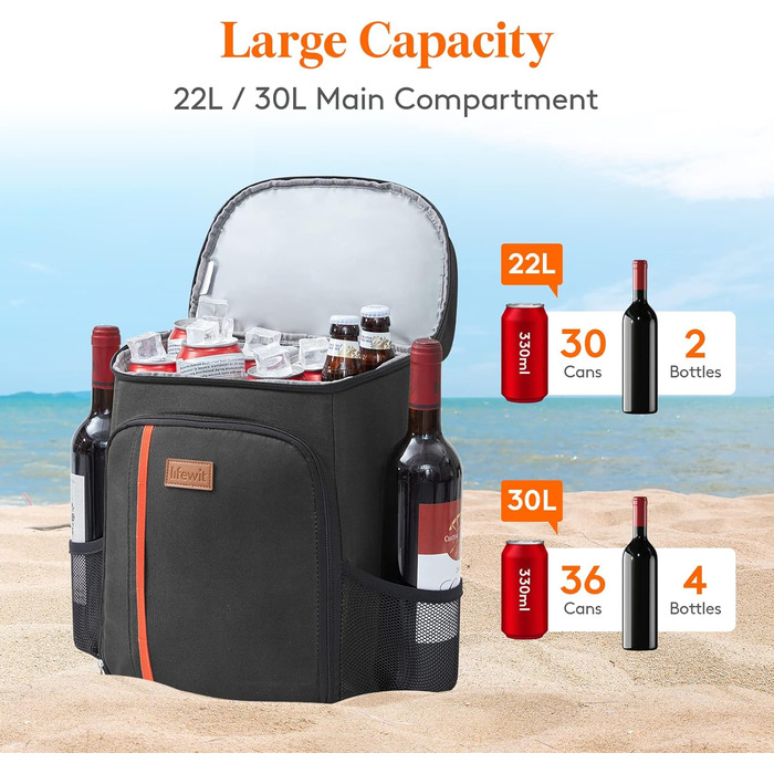 Герметичная сумка-холодильник Рюкзак Водонепроницаемый рюкзак для пикника Изолированная сумка для ланча для мужчин Женщины Работа Пикники Пляж Caping Путешествия Активный отдых на свежем воздухе, (черный, M), 22L Cool Pack