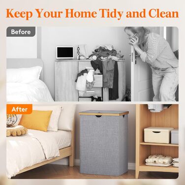 Двойная корзина для белья с крышкой, очень большая бамбуковая корзина для белья, корзина для грязной одежды (серая), 150L